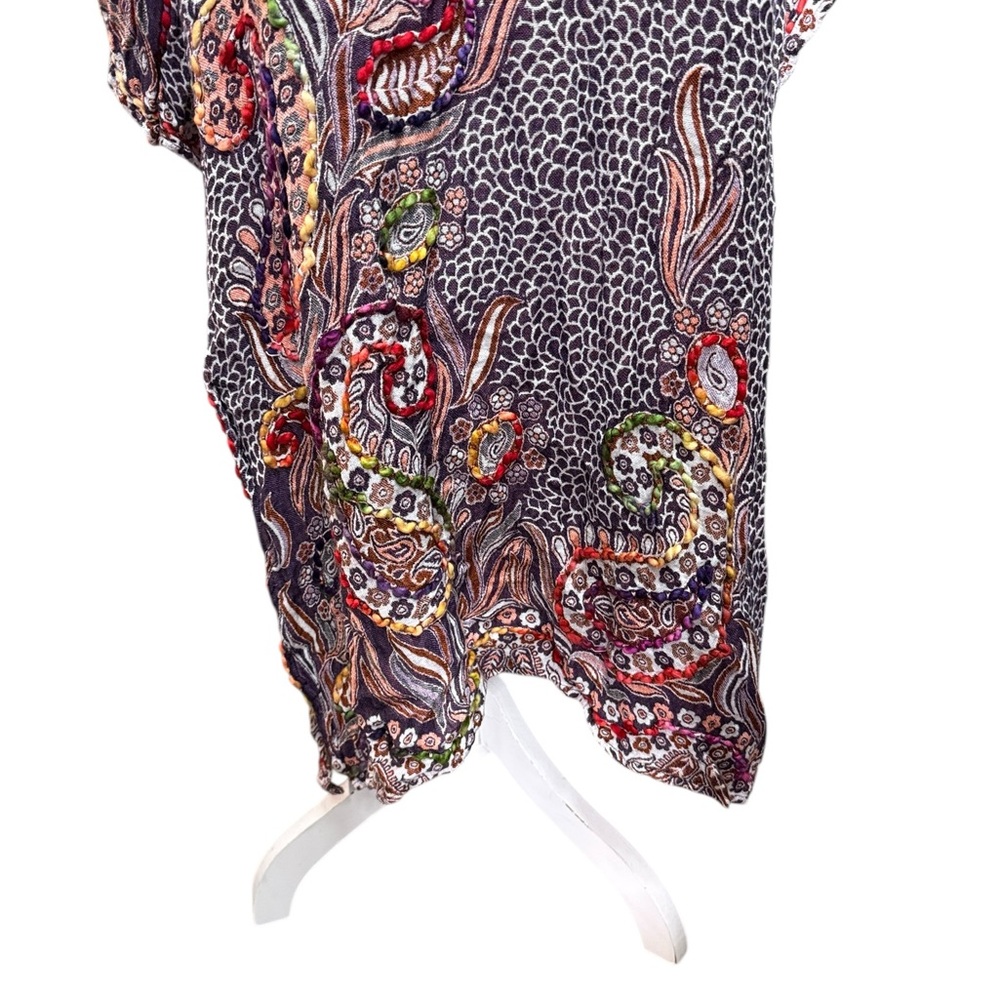 Raj Paisley Embroider Whimsy Womens OS Short Sleeve Duster Topper Cardigan Boho - Picture 9 of 14